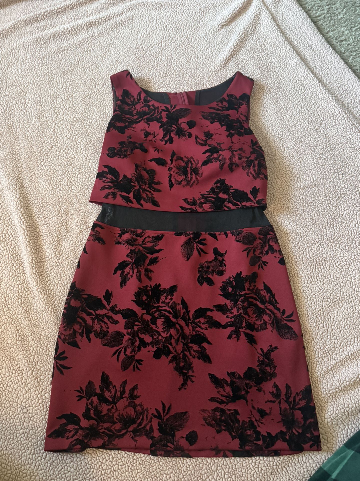 Burgundy and black floral dress