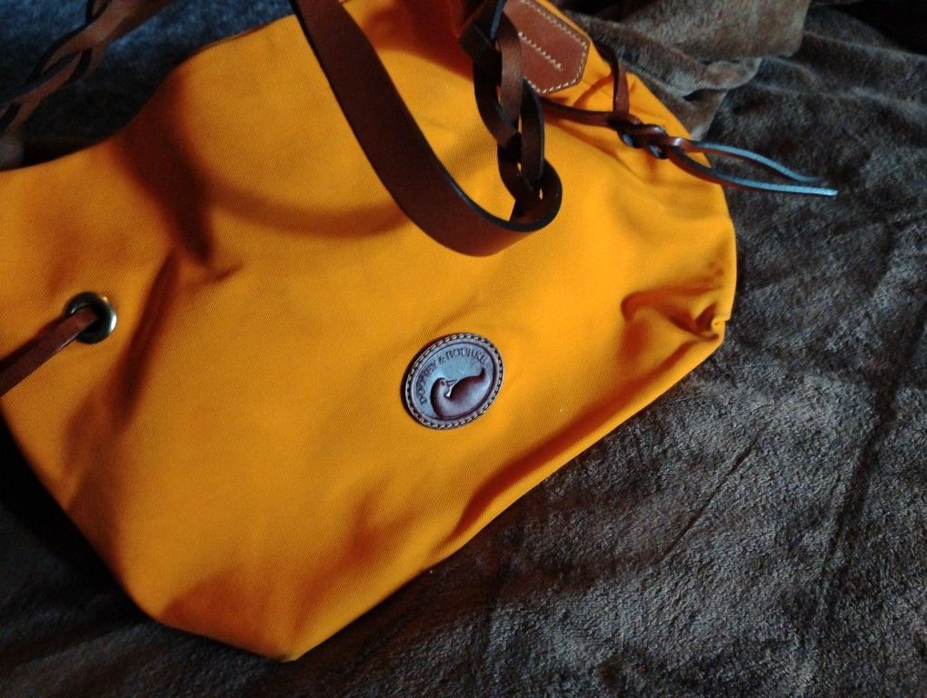 Dooney&Bourke Orange Nylon Shopper Tote Purse Top Grain leather braided handles