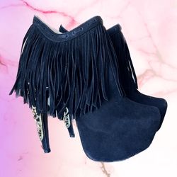 Privileged 6” Black Fringe Booties Size 8.5