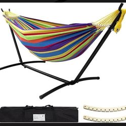 SZHLUX Double Hammock with Stand for outside 450Lb Capacity Steel Stand, Premium
