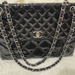 Chanel Black Patent Leather Flap Shoulder Bag Auction