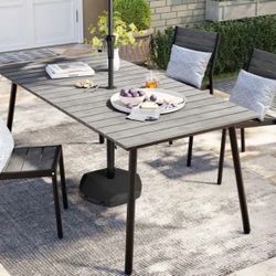 Outdoor Patio Rectangular Aluminum Dining Table with Umbrella Hole - 70 in L * 33 in W * 29.1 in H