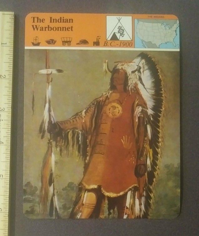 1980 Panarizon The Indian Warbonnet Chief Four Bears Eagle Feather Headdress Warriors Courage Large Over-sized Card Collectible Vintage Italy