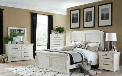 Antique White Sleigh bed bedroom group