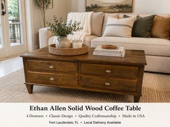 Ethan Allen Solid Wood Coffee Table – Refinished – Made in USA