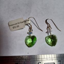 New Swarovski Crystal Heart, Sterling Plate Dangle Earrings