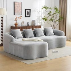 105" Gray Chenille L-Shaped High Density Foam Injected Sofa w/ Curved Chaise [NEW] **Retails for $900  <NO ASSEMBLY NECESSARY>