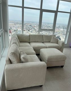 Brand New Ivory Corduroy Sectional Sofa +Ottoman (New In Box)