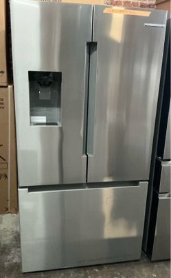 New Open Box  Bosch 100 Series 36 In W 26 Cu Ft Smart  Standard Depth French Door Refrigerator In Stainless Steel External Water  And Ice
