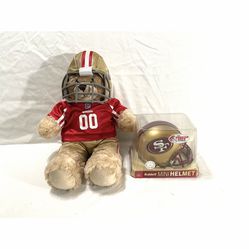 Never Used Or Opened Vintage Rydell 49ers football helmet and 49ers stuff bear with jersey and helmet