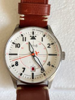 AVI-8 MEN'S WHITE DIAL BROWN LEATHER BAND HAWKER HURRICANE KENT AUTOMATIC WATCH - AV-4094-01