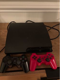 PS3 Slim with 2 DualShock controllers (no cord for controllers)