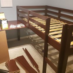 Dunco Loft Bed with Desk, Drawers, And 2 Book Cases. 