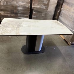 Marble tabletop  63" Dining Table, Kitchen Table for 6-8, Contemporary Design, Steel Pedestal, Rectangle Dining Room Table Matte White (Table Only)