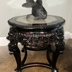 Antique Chinese Hand Carved Rosewood Table with Marble Top 