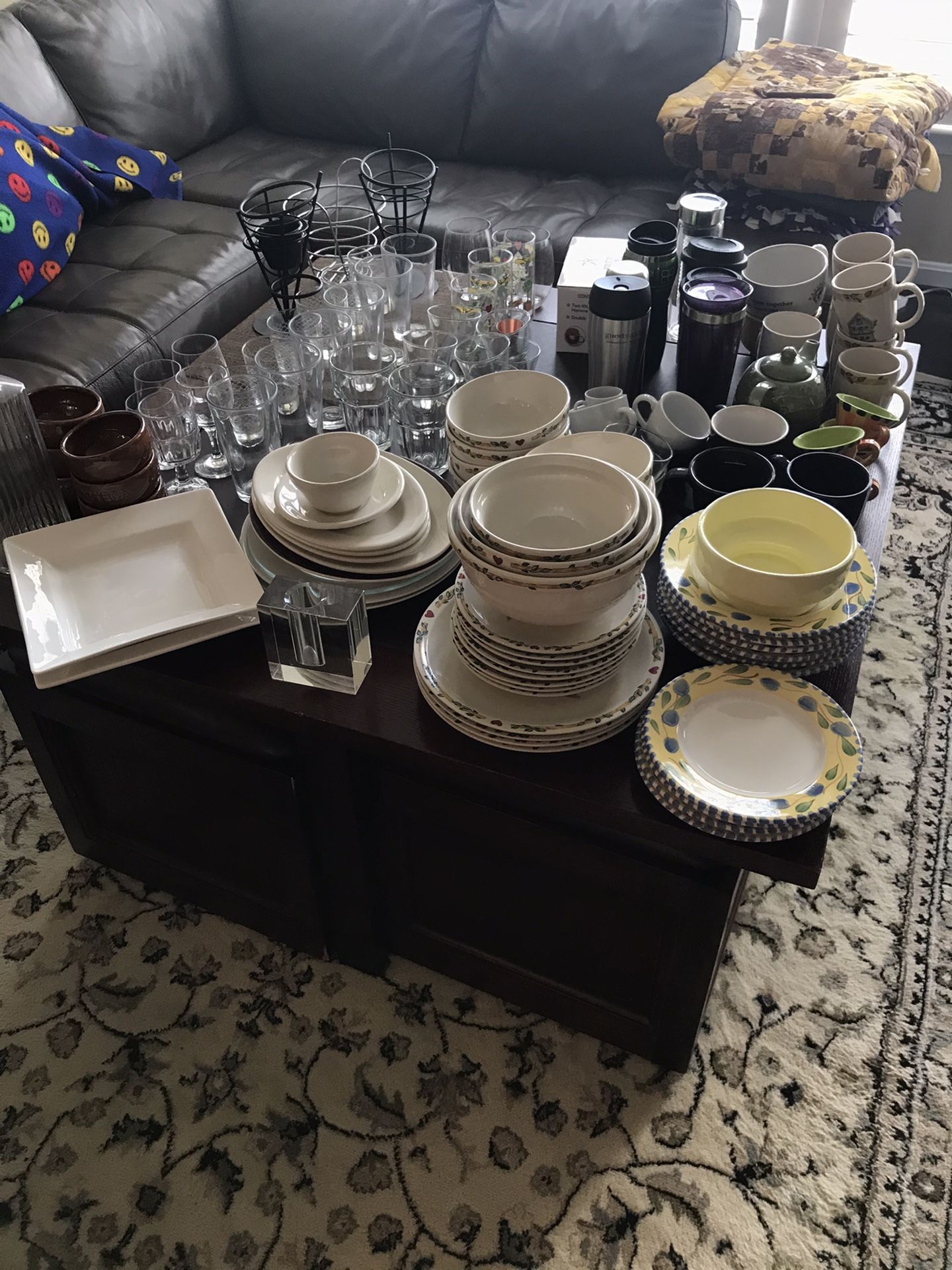 Large selection of various chinaware,glassware, and others.