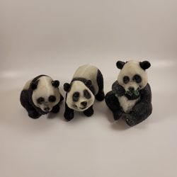 Set Of 3 Small Panda Resin Figurines 