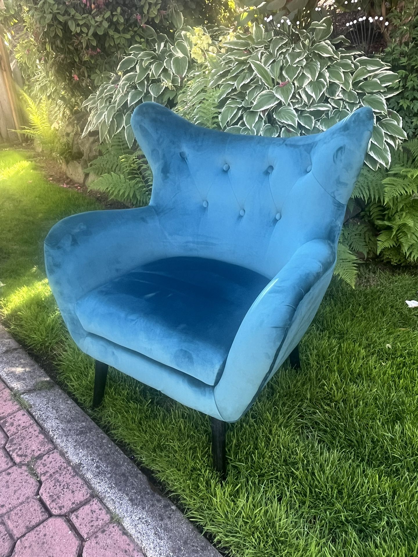 Teal velour Wingback Chair