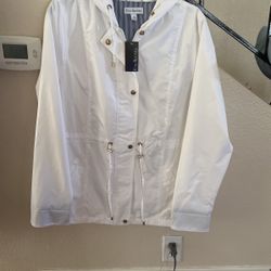 WOMENS KIM ROGERS HOODED WIND BREAKER JACKET WHOTE NEW SZ MEDIUM