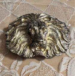 Lion Face Belt Buckle Gold Tone Metal