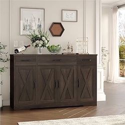 Buffet Cabinet with Drawers, 55" Large Sideboard Buffet Storage Cabinet with Shelves and Doors, Modern Farmhouse Coffee Bar Station Wood Kitchen Table