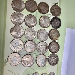 20 US Silver Dollars Peace & Morgan + 3 Quarters, 1 Dime