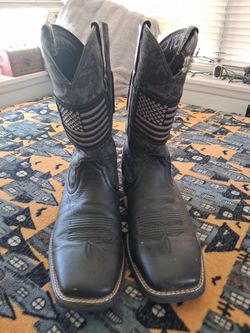 Black Cowboy Boots with American Flag Detail