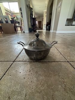 Silver Metal Pot with Lid and Handles