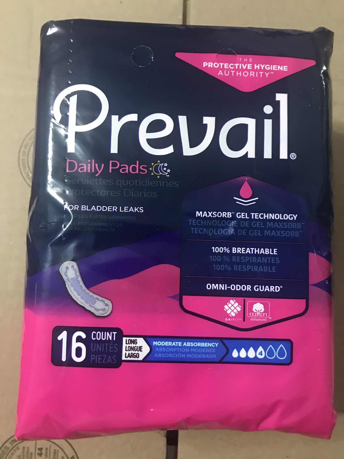 Prevail Daily Pads $4.50  Per Pckg/  17 Packages  Available