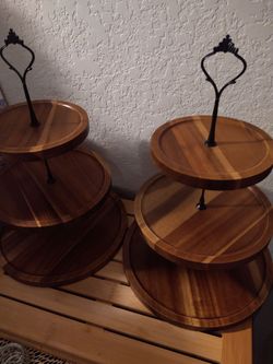 3-Tier Wood Serving Stand with Metal Handle