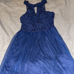 Halter Top Blue Dress W/ sparkles On The Lace Size 11