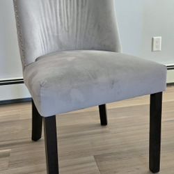A Set Of 6 Grey Velvet Dining Chairs