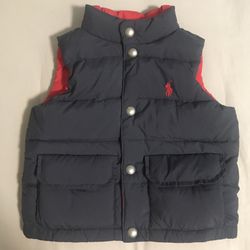 Kids POLO RALPH LAUREN NAVY BLUE/RED REVERSIBLE DOWN PUFFER VEST, Size 12 Months