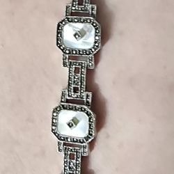 Park Lane sterling silver mother-of-pearl and marcasite bracelet. 