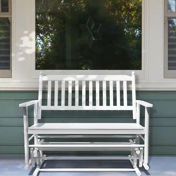 New 2-Person White Wooden Outdoor Patio Glider Rocking Chair
