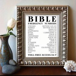 Bible Verse Emergency Numbers - Bible Verse Wall Art -  Rest Don't Quit - Unframed Dictionar,Inspirational, Spiritual Typography Wall Print -  Gifts F