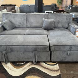 Reversible Corduroy Sectional with pullout bed
