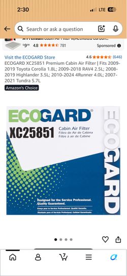 ECOGARD XC25851 Premium Cabin Air Filter