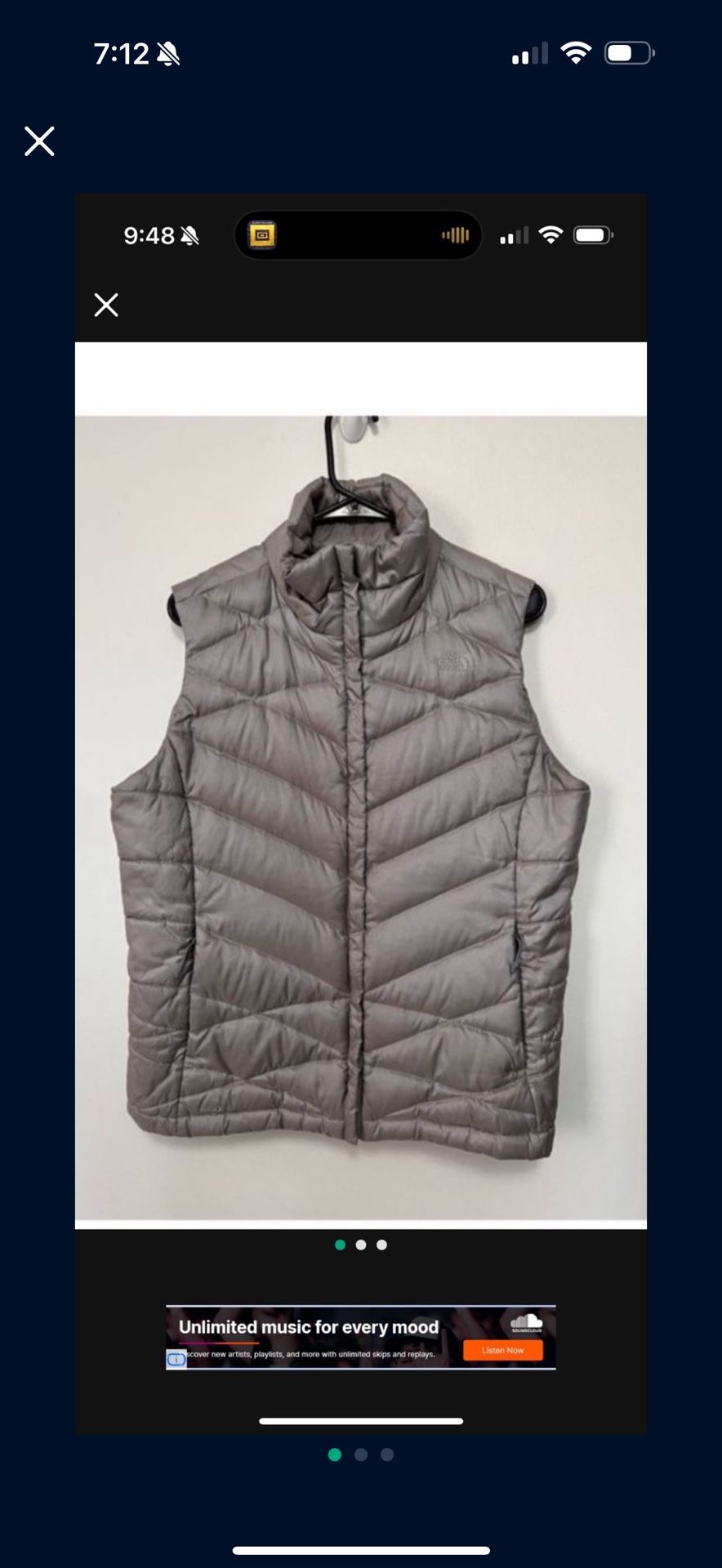 WOMENS LARGE NORTH FACE VEST PUFFER GREY