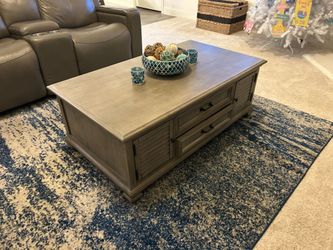 Rustic Gray Farmhouse Coffee Table with Storage Drawers