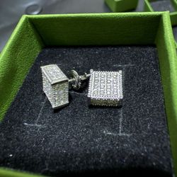 Moissanite 925 Silver 3D Square screwback Earrings 9mm
