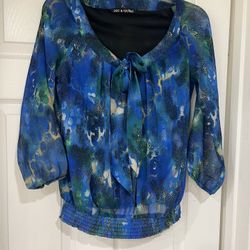 New Blue Chiffon Bow Blouse