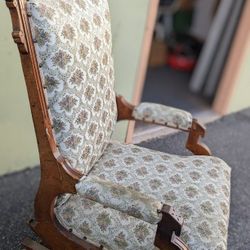 Vintage  Victorian Upholstered Rocking Chair w/ottoman 