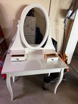 White Vanity Table with Oval Mirror