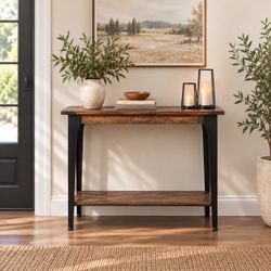 Dark Brown Wood and Black Metal 1-Shelf Console and Entry Table ,IF1092