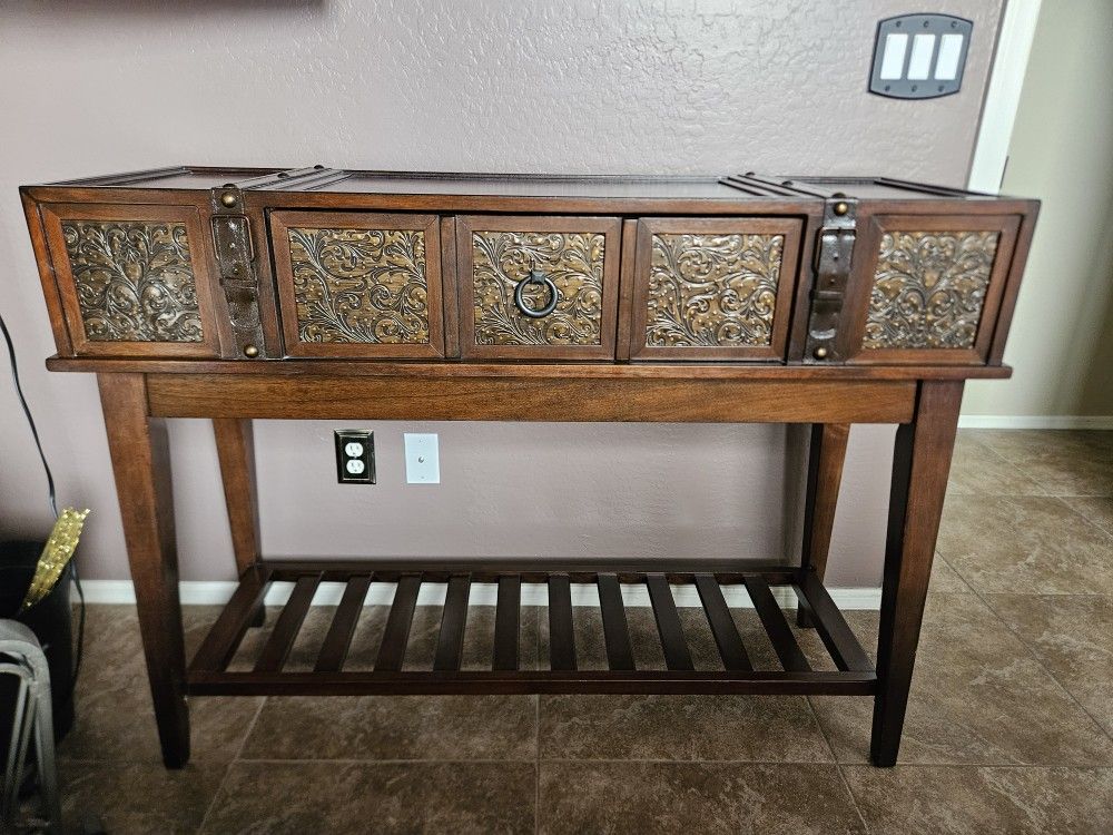 Wood Sofa Table (or Entry Console Side Table) with Drawer and Wine Rack 36" high x 48" wide x 17" deep