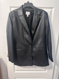 Nine West Faux Leather Blazer Jacket One Button