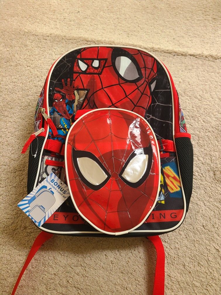 Brand new spiderman backpack with lunchbox