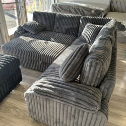 🔥✨ Luxury Comfort Collection – Premium Grey Corduroy Sectional w/ Pullout Bed ✨🔥