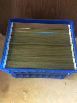 File Cabinet Hanging File Folders, Legal, Standard Green and the plastic crate